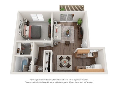 Floor plan for 1 bed, 1 bath, 602 sqft